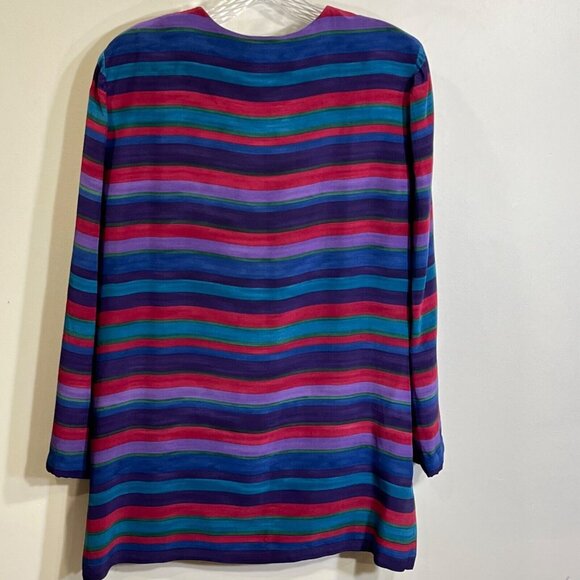 Vtg Talbots Silk Button Blouse Size 10 Petite Multicolor Retro 80s Artsy Unique - Picture 3 of 9